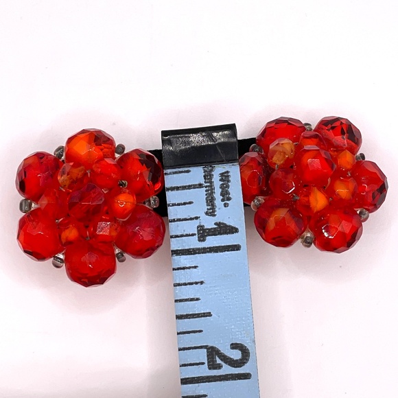 West Germany Signed Vintage Red Crystal Bead Clip-on Earrings - Picture 3 of 13
